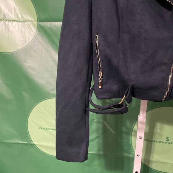 Romeo Juliet Couture Size Small Navy Suede Moto Jacket - Picture 3 of 8